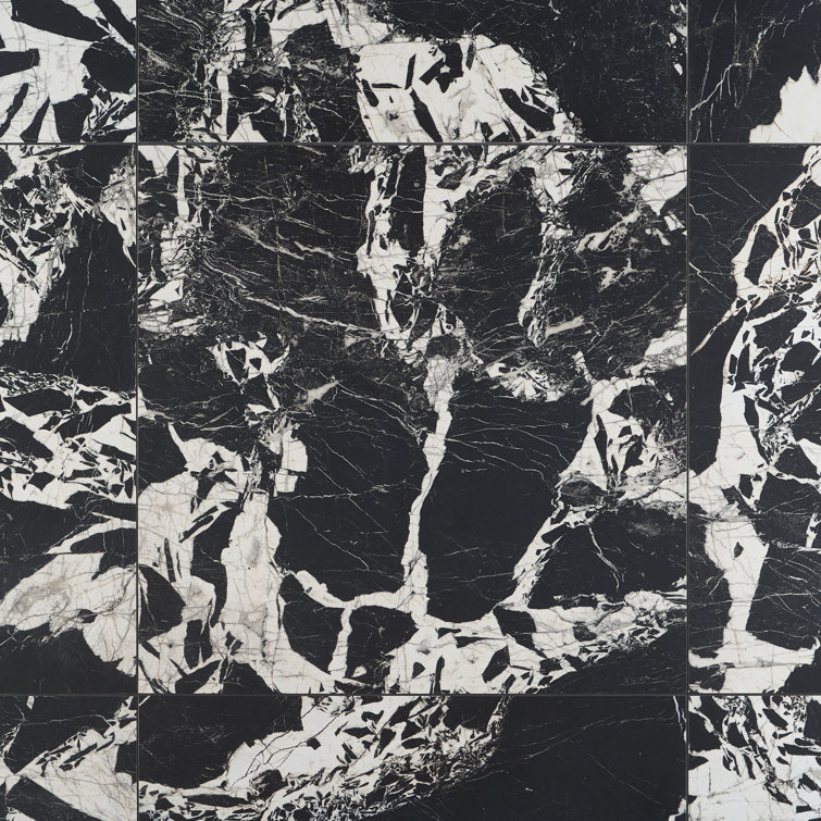 Kasama 30" x 30" Matte Black and White Porcelain Marble Look Tile