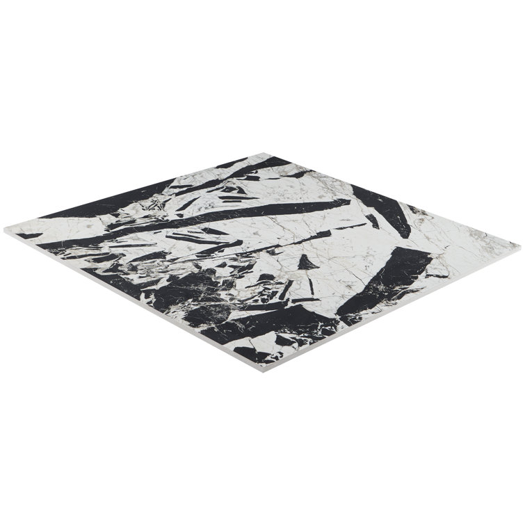 Kasama 30" x 30" Matte Black and White Porcelain Marble Look Tile