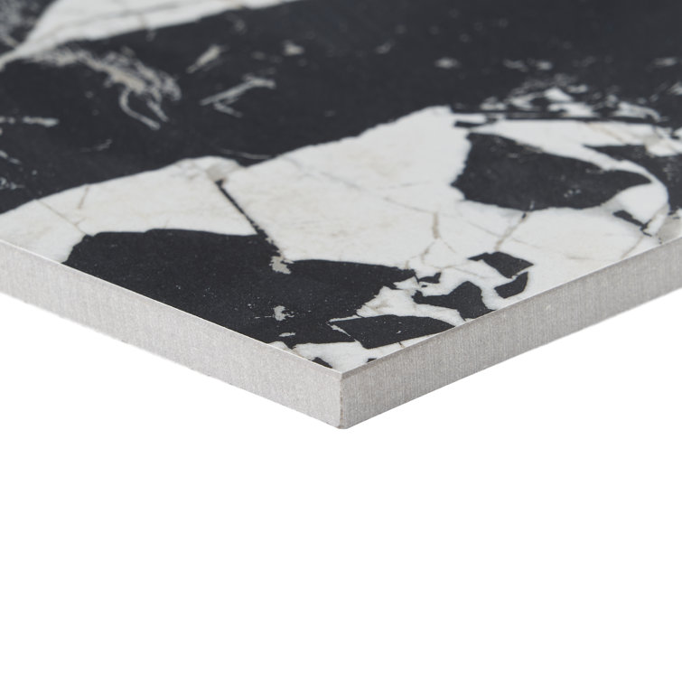 Kasama 30" x 30" Matte Black and White Porcelain Marble Look Tile