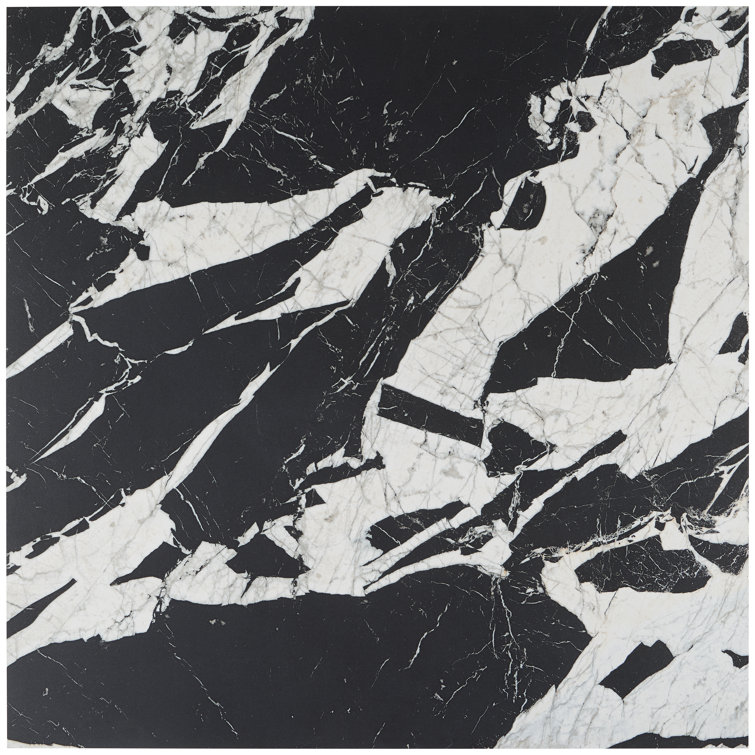Kasama 30" x 30" Matte Black and White Porcelain Marble Look Tile