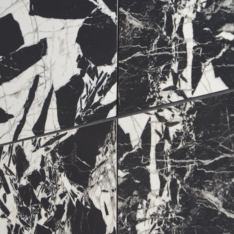 Kasama 30" x 30" Matte Black and White Porcelain Marble Look Tile