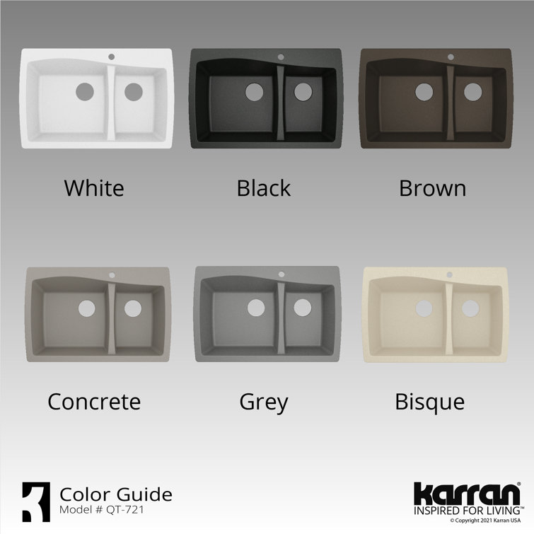 Gray Quartz Composite 34'' Double Bowl Kitchen Sink