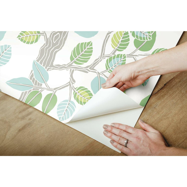 Green and Gray Forest Leaves Peel and Stick Wallpaper Roll