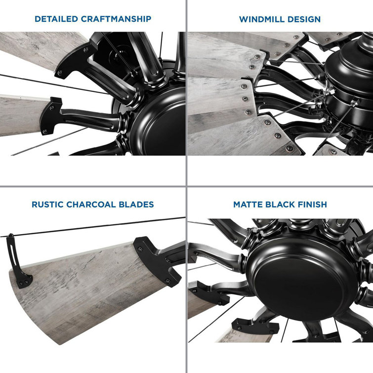 52-Inch Matte Black and Gray 9-Blade Ceiling Fan with Remote