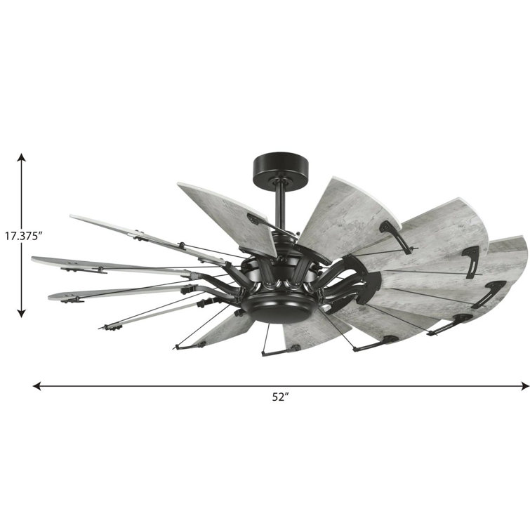 52-Inch Matte Black and Gray 9-Blade Ceiling Fan with Remote