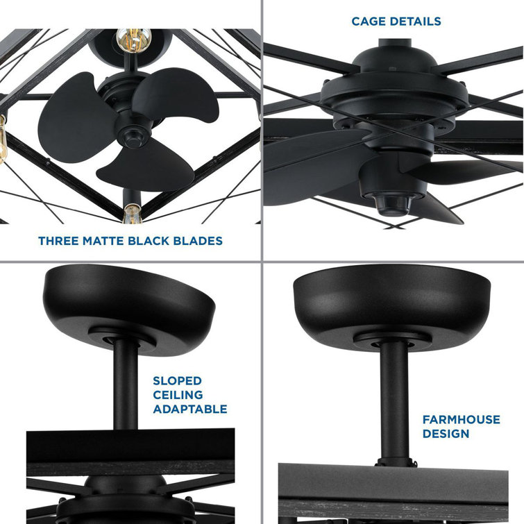Matte Black 22'' Ceiling Fan with Chandelier Light Kit