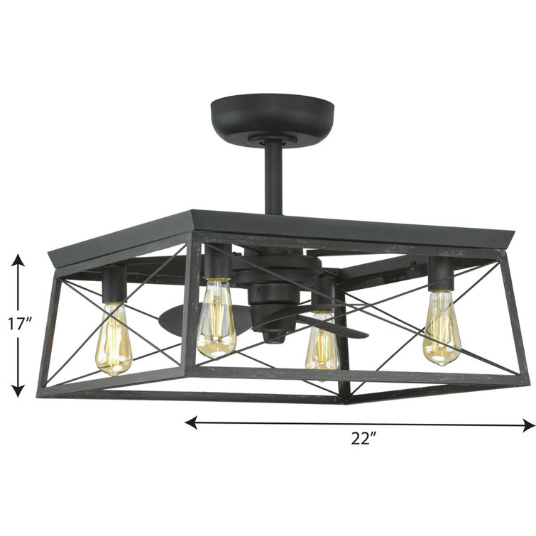 Matte Black 22'' Ceiling Fan with Chandelier Light Kit