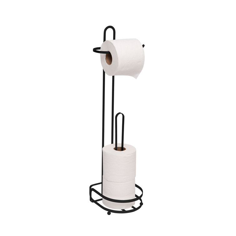 Black Steel Freestanding Toilet Paper Holder with Reserve