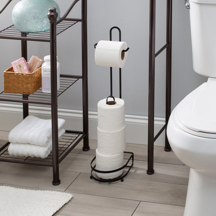 Black Steel Freestanding Toilet Paper Holder with Reserve