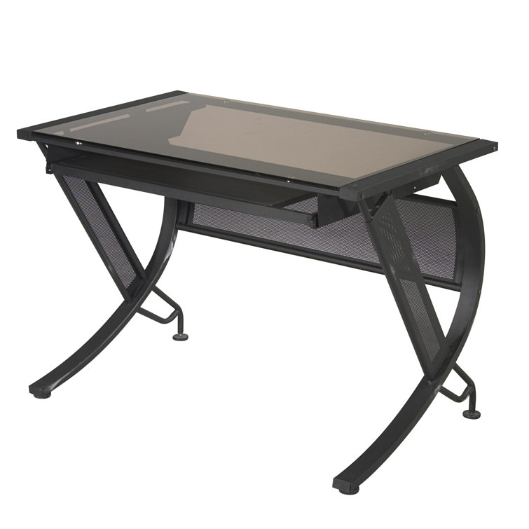 Black Steel Computer Desk with Keyboard Tray and Filing Cabinet