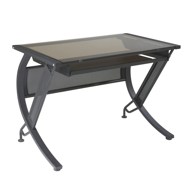 Black Steel Computer Desk with Keyboard Tray and Filing Cabinet