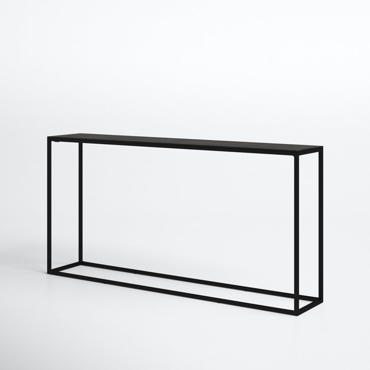 Coreene 64'' Industrial Black Metal Console Table with Antique Bronze Top