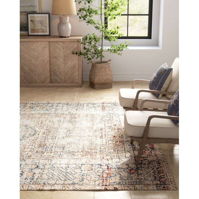 Ocean Blue Vintage-Inspired 7'6" x 9'6" Low-Pile Area Rug