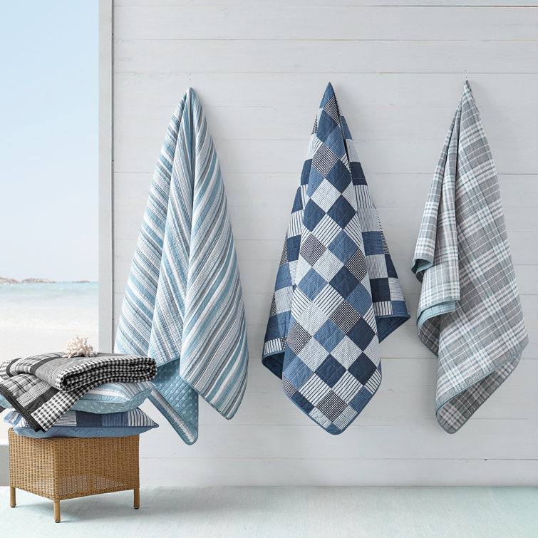 Blue Heather Cotton Reversible Full Quilt Set