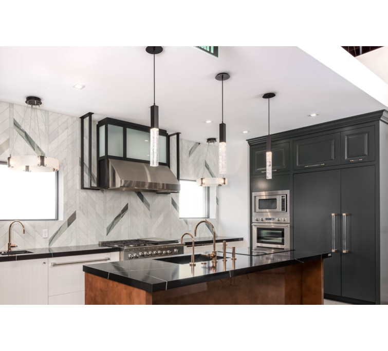 Axis Mini Matte Black and Bronze Modern Pendant Light with Artisan Glass