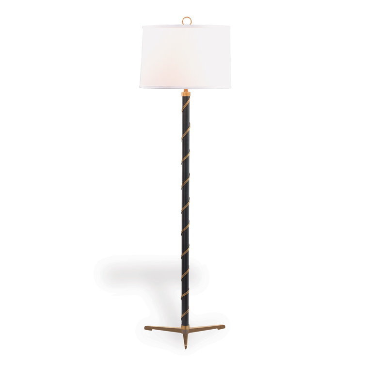 Wilmette Aged Brass & Black Tripod Floor Lamp with Honey Beige Shade
