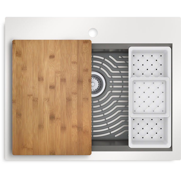 27-Inch Stainless Steel Drop-In Workstation Kitchen Sink with Bamboo Cutting Board