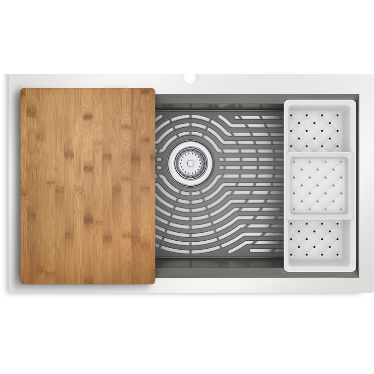 Task 33" Stainless Steel Drop-In Workstation Kitchen Sink with Accessories