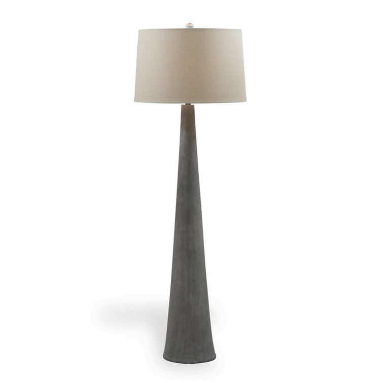 Gray Concrete Floor Lamp with Linen Drum Shade