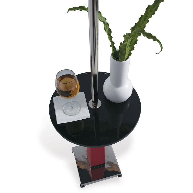 Cairo Transitional 60'' Polished Nickel and Red Floor Lamp with Tray Table