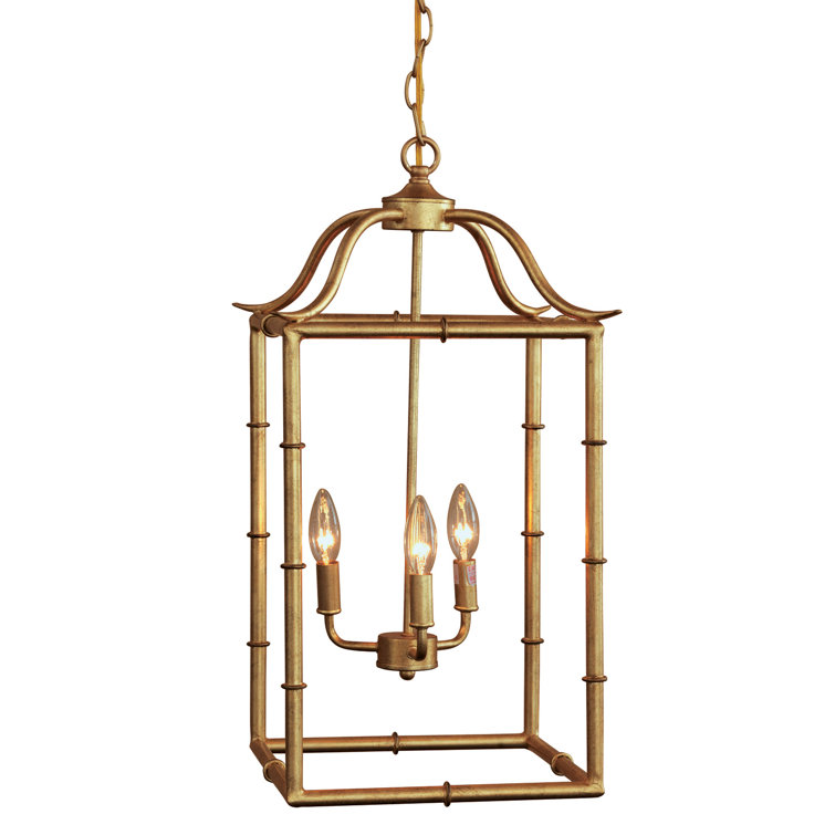 Elegant Gold Leaf Hand-Finished 3-Light Lantern Pendant