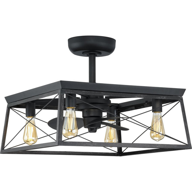 Matte Black 22'' Ceiling Fan with Chandelier Light Kit
