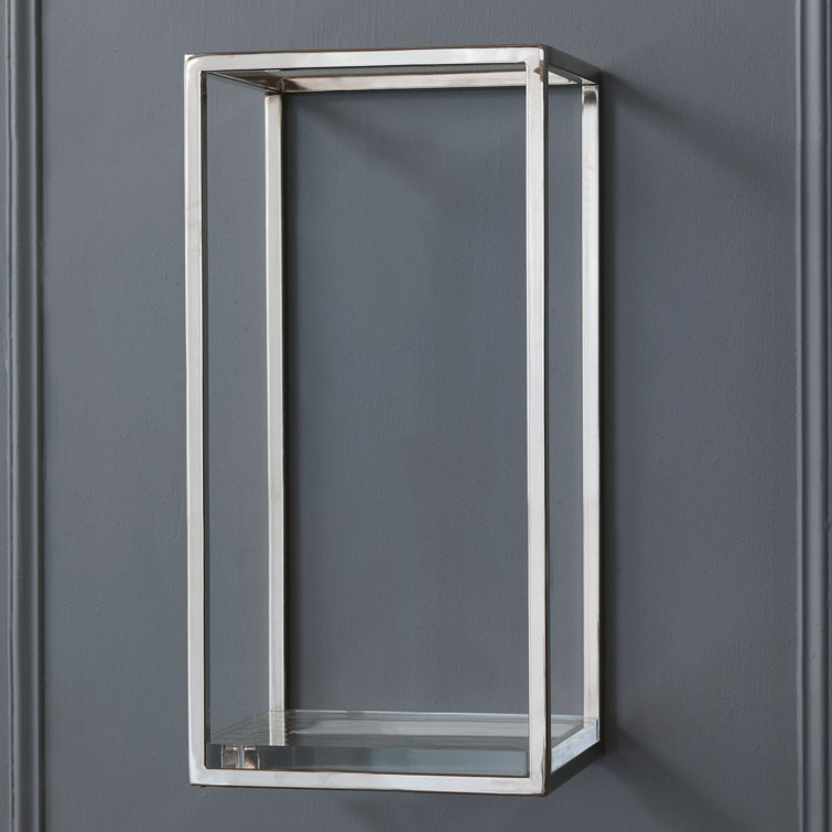 Polished Nickel Steel Wall-Mounted Rectangular Shelf