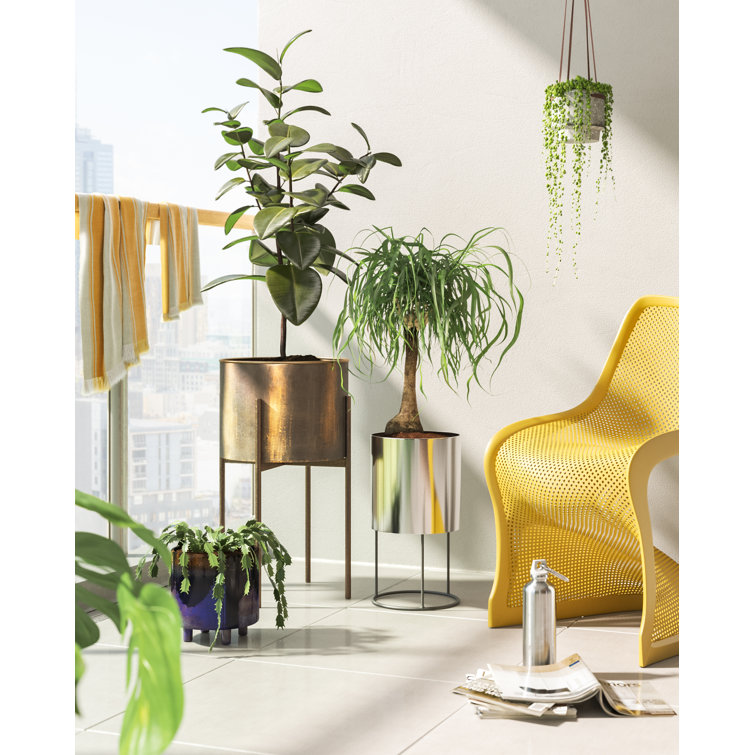 Weathered Brass Round Metal Planter with Stand