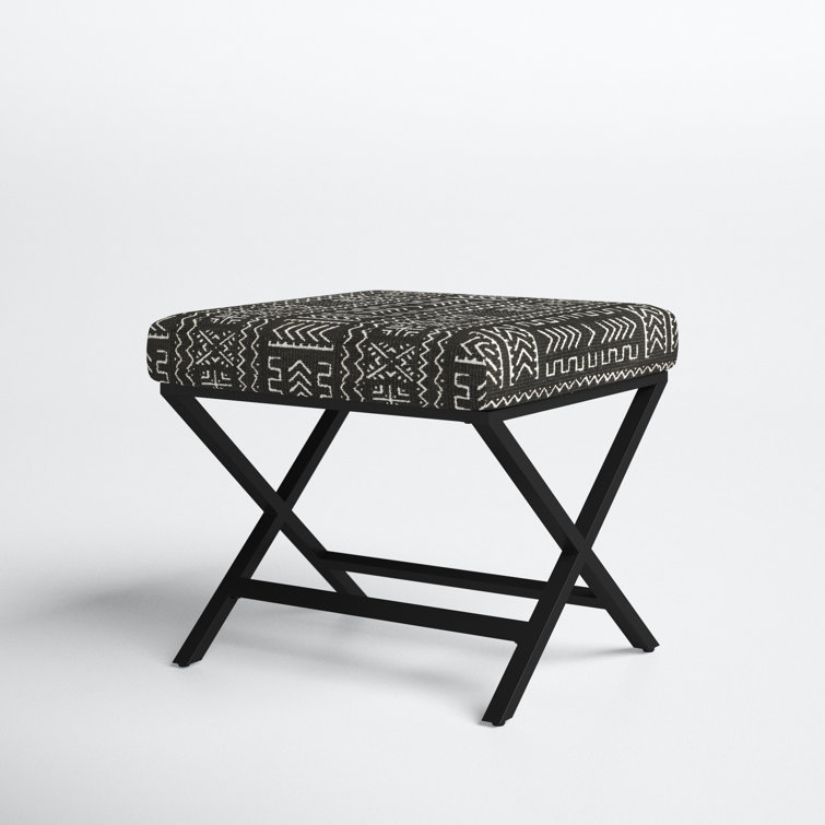 Onyx Black Metal X-Base Ottoman with African Mudcloth Cushion
