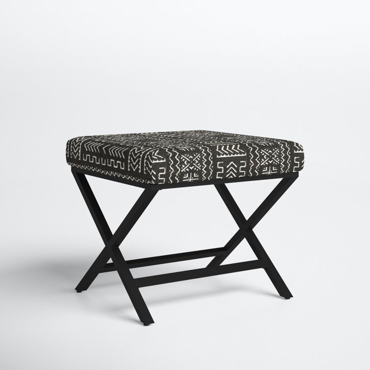 Onyx Black Metal X-Base Ottoman with African Mudcloth Cushion