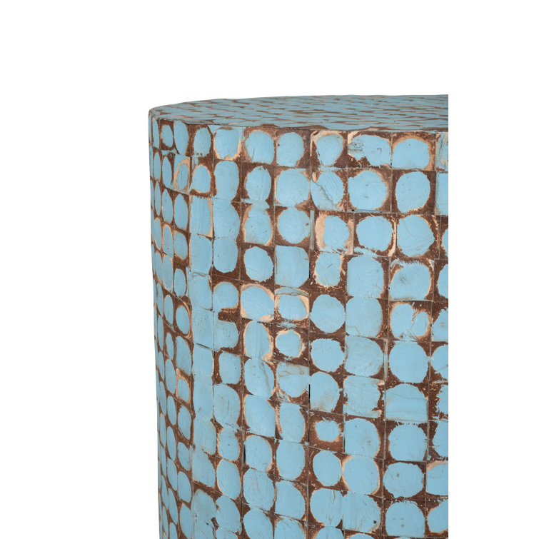 Juliette Coastal Blue Coconut Shell Mosaic Round End Table
