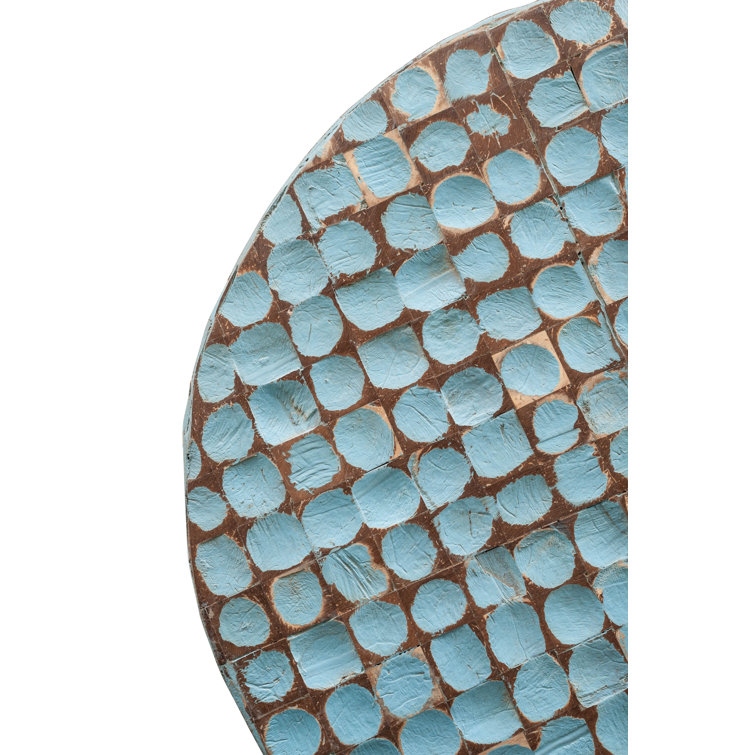 Juliette Coastal Blue Coconut Shell Mosaic Round End Table