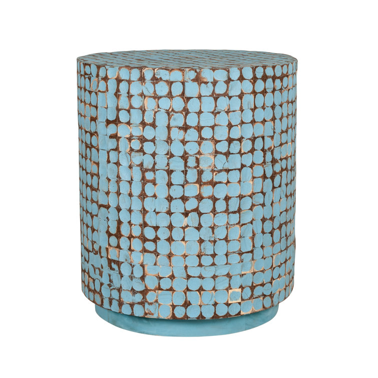 Juliette Coastal Blue Coconut Shell Mosaic Round End Table