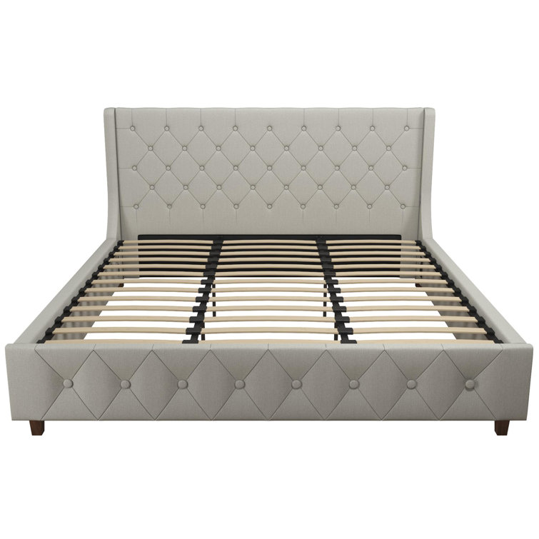 Light Gray Linen Tufted King Upholstered Bed with Metal Frame