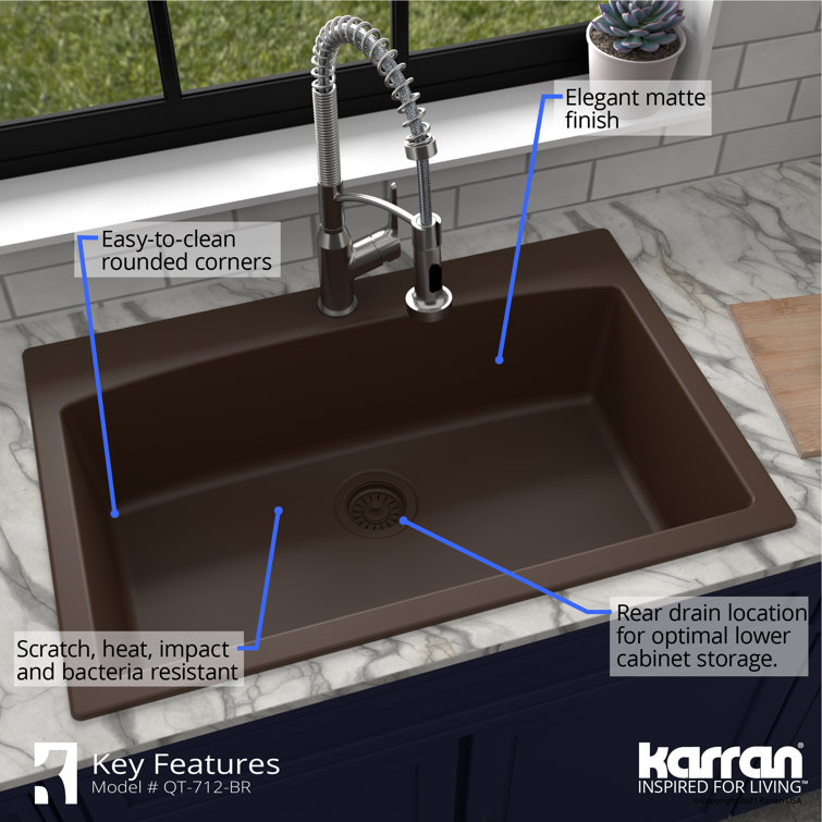 Brown Quartz Composite 33'' Single Bowl Kitchen Sink
