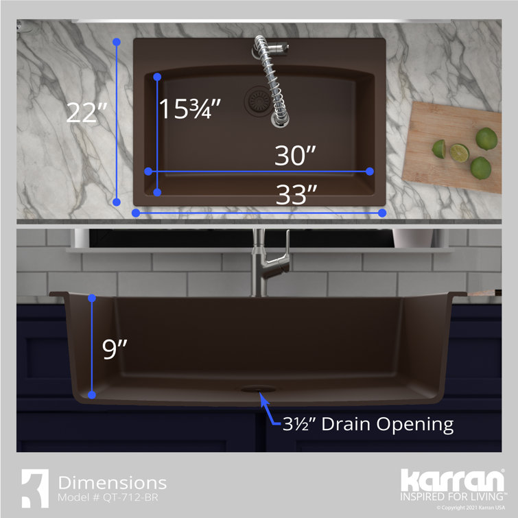 Brown Quartz Composite 33'' Single Bowl Kitchen Sink
