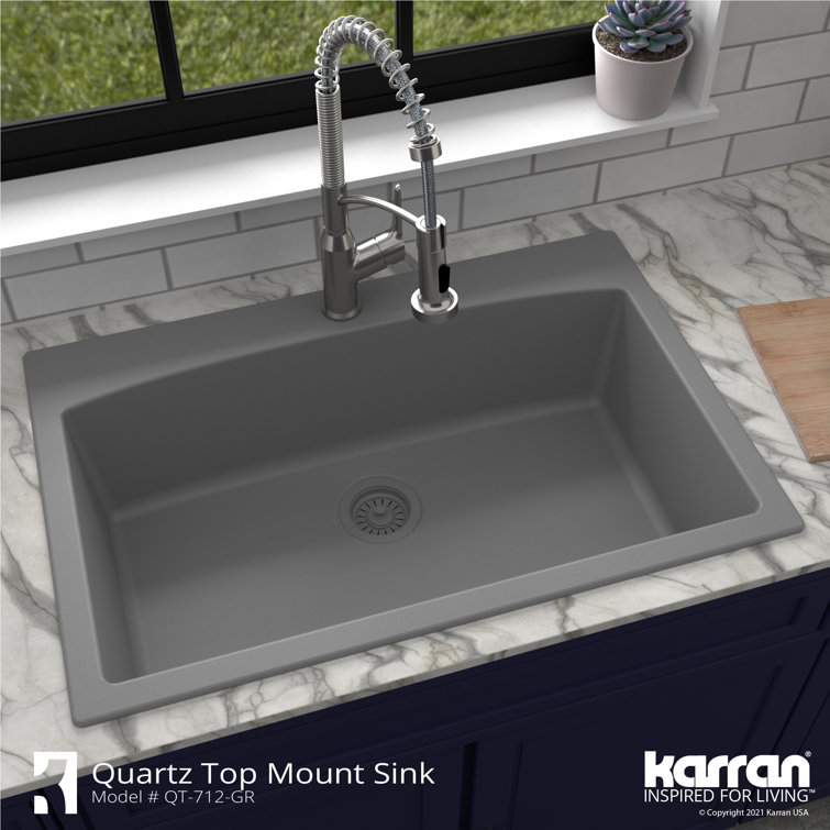 Gray Quartz Composite Single Bowl Kitchen Sink