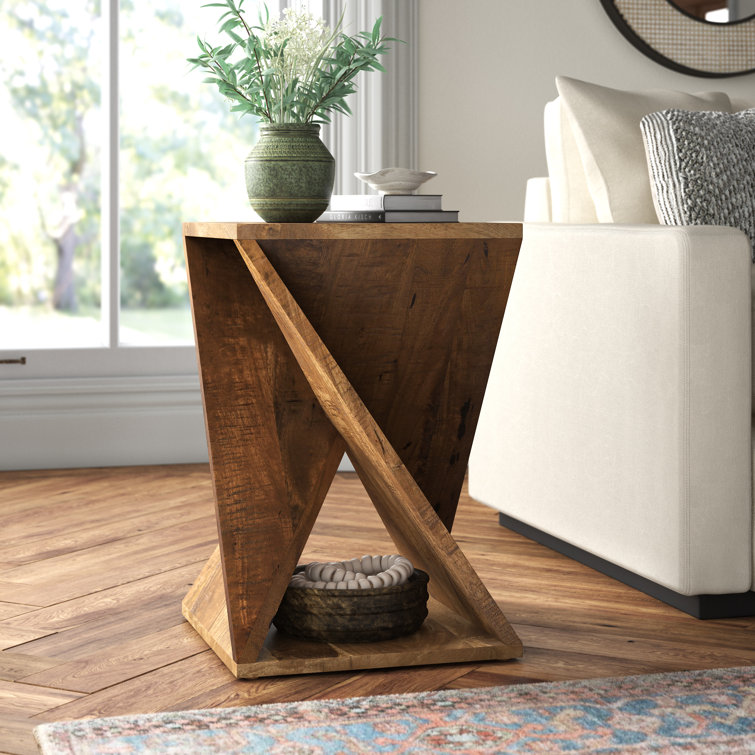 Amber Sharp Angled Solid Wood and Metal 16'' Square End Table