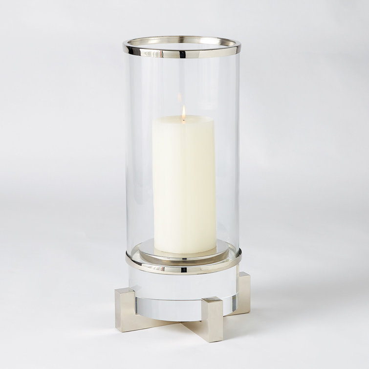 18" Clear Glass and Brass Cylinder Hurricane