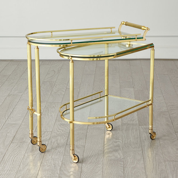 Shiny Brass and Glass Folding Bar Cart with Storage