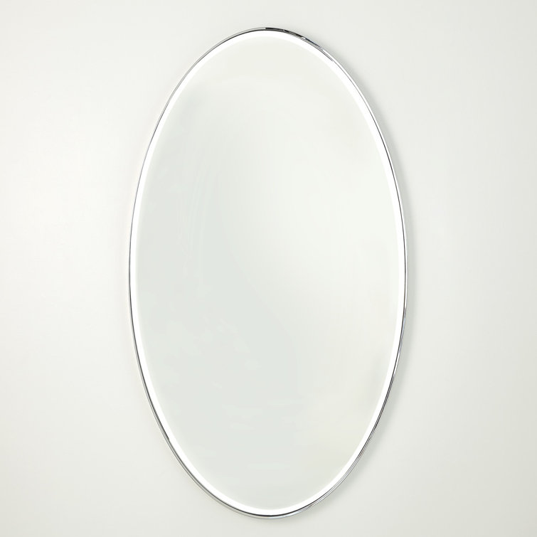 Large Oval Nickel and Wood Wall Mirror