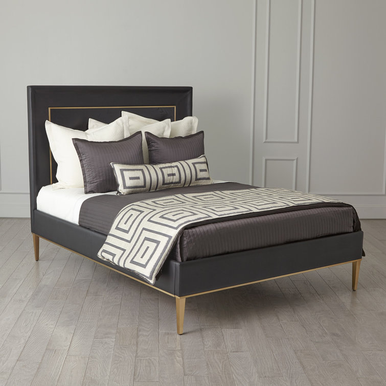 Ellipse Modern King Bed with Oak and Black Leather Upholstery