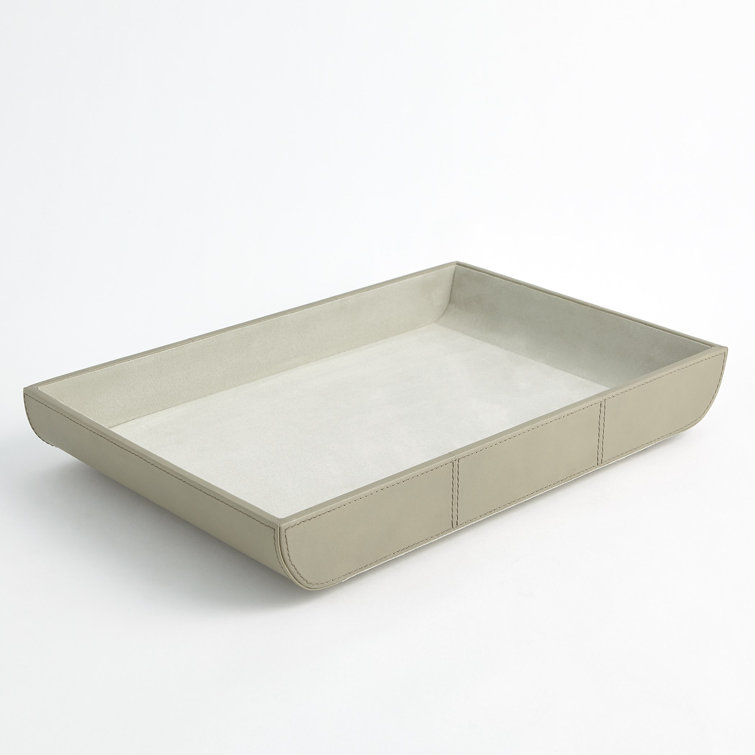 Light Gray Rectangular Leather Tray with Suede Lining