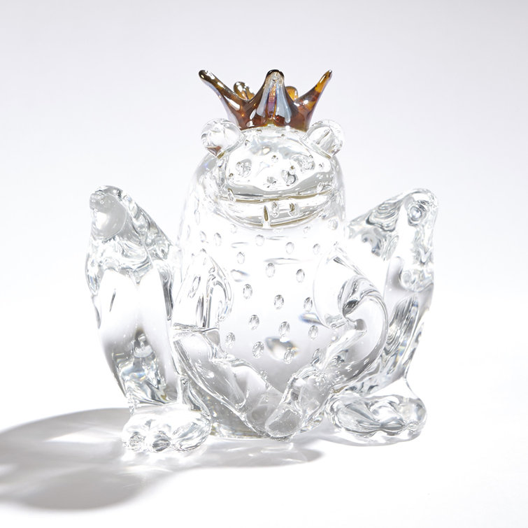 Hand-Shaped Clear Polish Glass Frog Prince Sculpture
