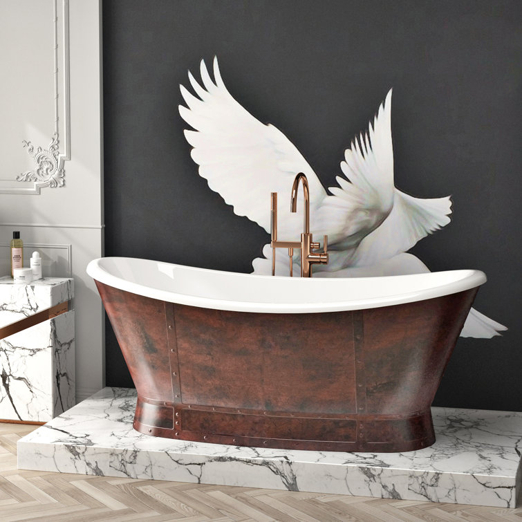 66'' Bronze and White Acrylic Freestanding Soaking Bathtub