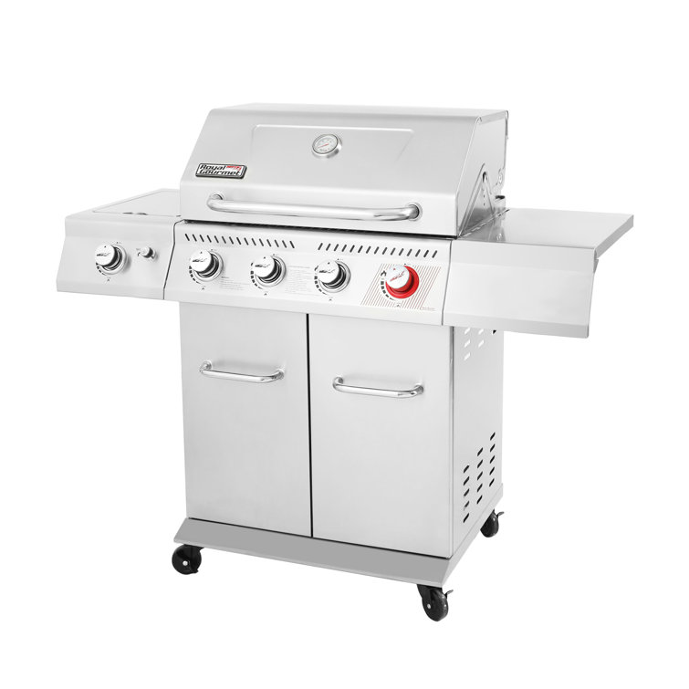 Stainless Steel 4-Burner Propane Gas Grill with Side Burner