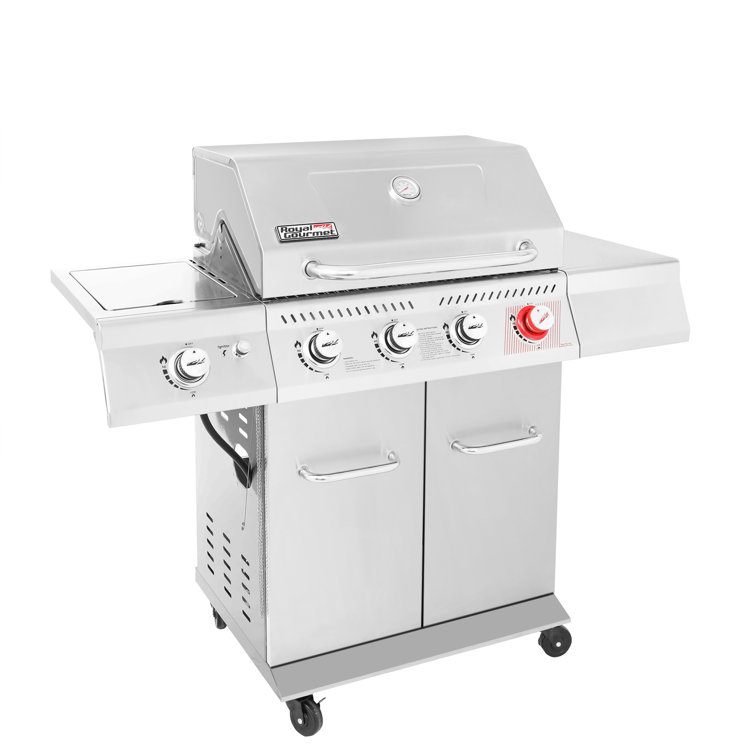 Stainless Steel 4-Burner Propane Gas Grill with Side Burner