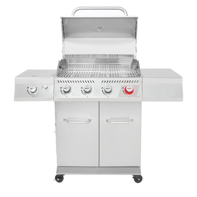 Stainless Steel 4-Burner Propane Gas Grill with Side Burner