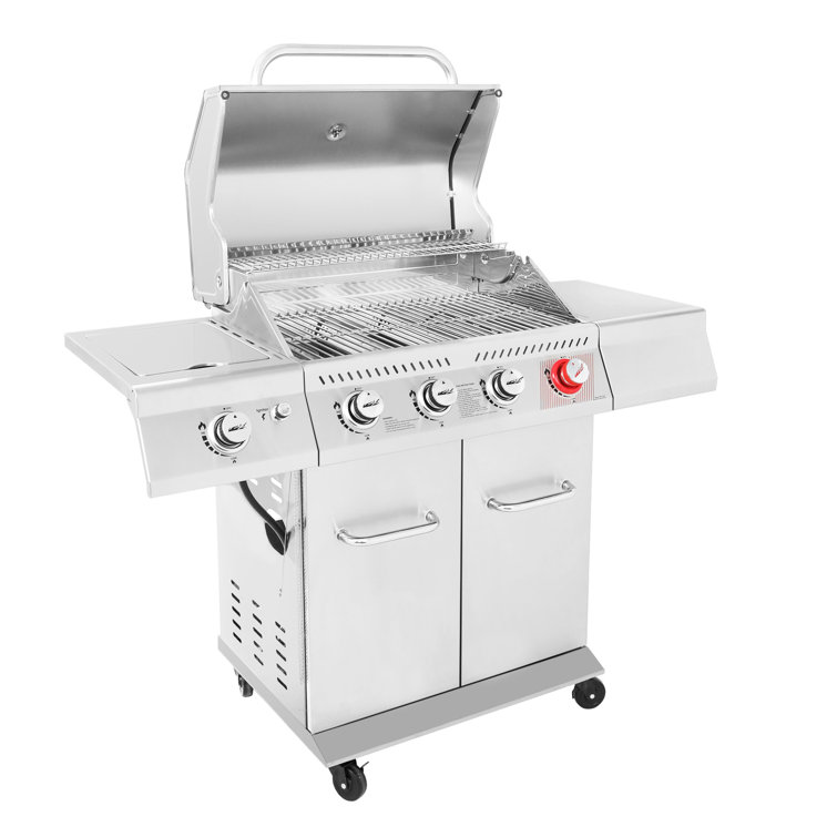Stainless Steel 4-Burner Propane Gas Grill with Side Burner