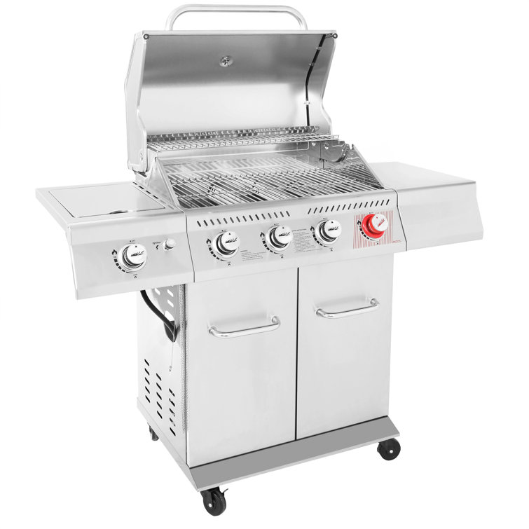 Stainless Steel 4-Burner Propane Gas Grill with Side Burner